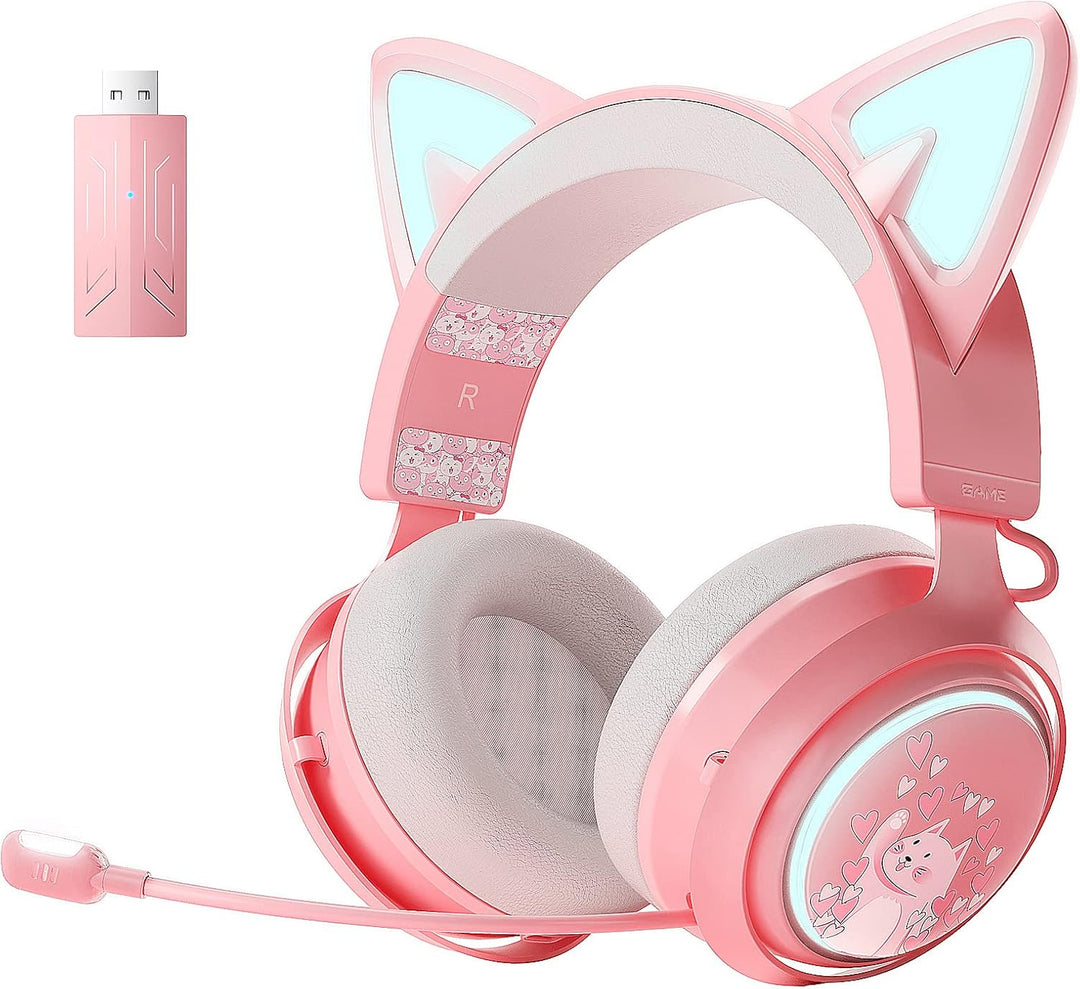 SOMIC Cat Ear Kopfhörer, 2.4GHz Wireless Gaming Headset für PS4/5, PC, Bluetooth Headset für Smartph