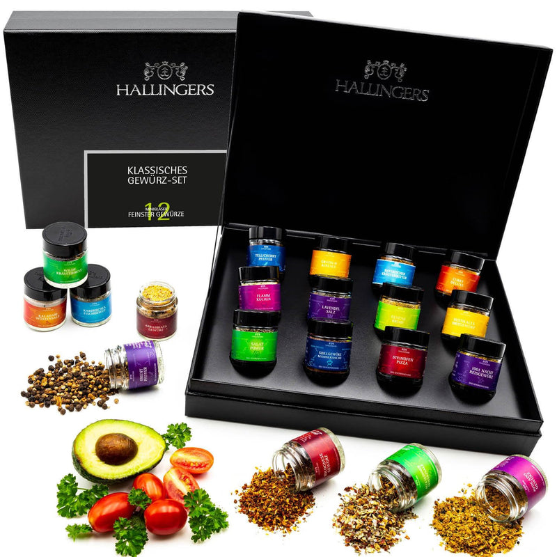 Hallingers Klassisches Gewürz-Set - Gewürz Geschenkset handmade, 12 Gewürze aus aller Welt (Set) - A