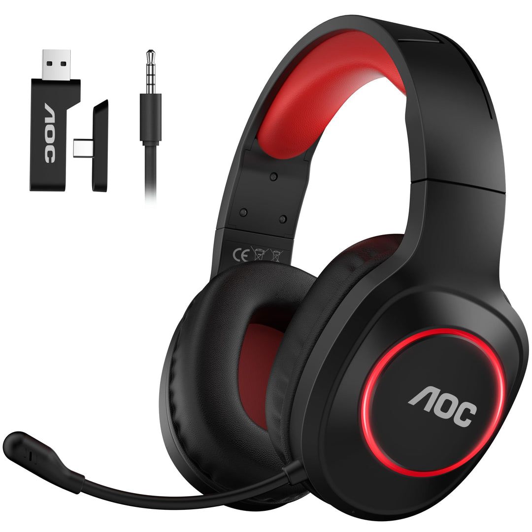 AOC Gaming Headset kabellos für PC, PS5, PS4, Switch, 2,4 GHz Wireless Headset mit Bluetooth 5.4 & K