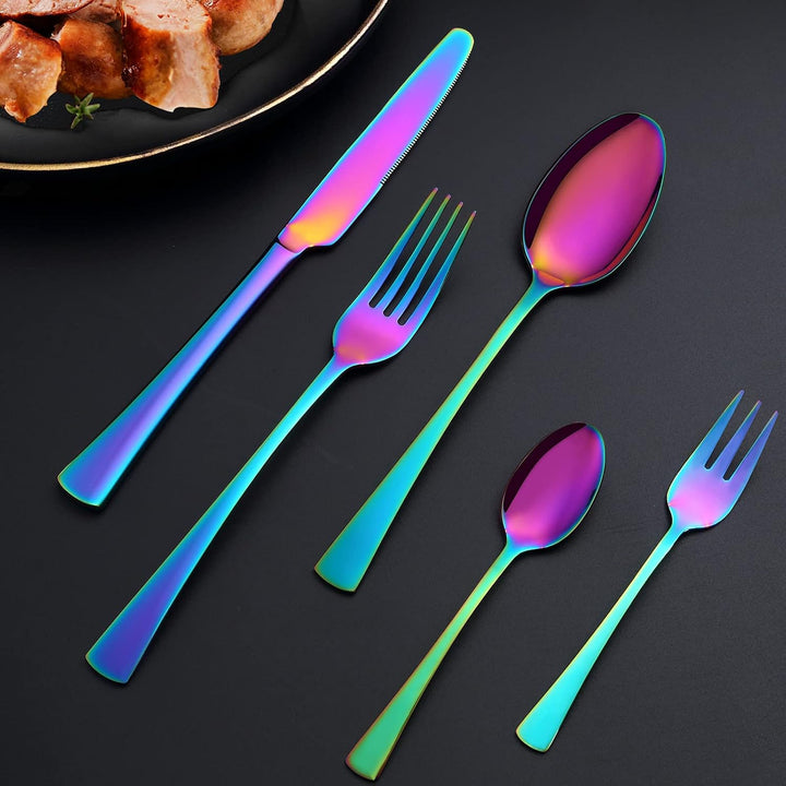 Bestdin Regenbogen Besteck Set 6 Personen, 30 teilig Edelstahl Besteckset Bunte, Essbesteck Set mit