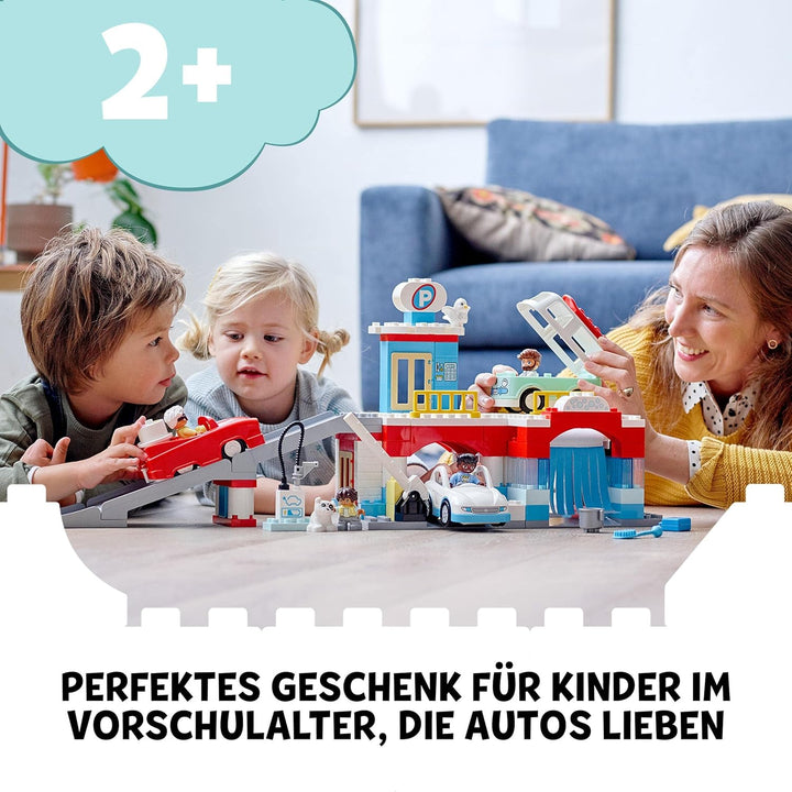 LEGO 10948 DUPLO Parkhaus mit Autowaschanlage, Spielzeugautos, Parkhaus Spielzeug für Kleinkinder, M
