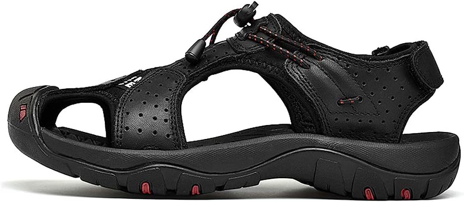 rismart Herren Closed Zu Draussen Sport Trekking Schuhe Leder Sandalen 41 EU Schwarz, 41 EU Schwarz