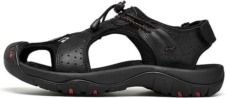 rismart Herren Closed Zu Draussen Sport Trekking Schuhe Leder Sandalen 41 EU Schwarz, 41 EU Schwarz