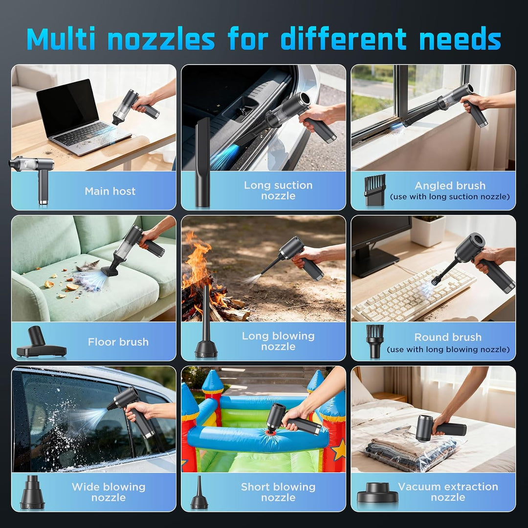 4in1 Handstaubsauger Akku, 25000Pa Handstaubsauger Kabellos, 2 Gang 6000mAh Mini Auto Staubsauger St