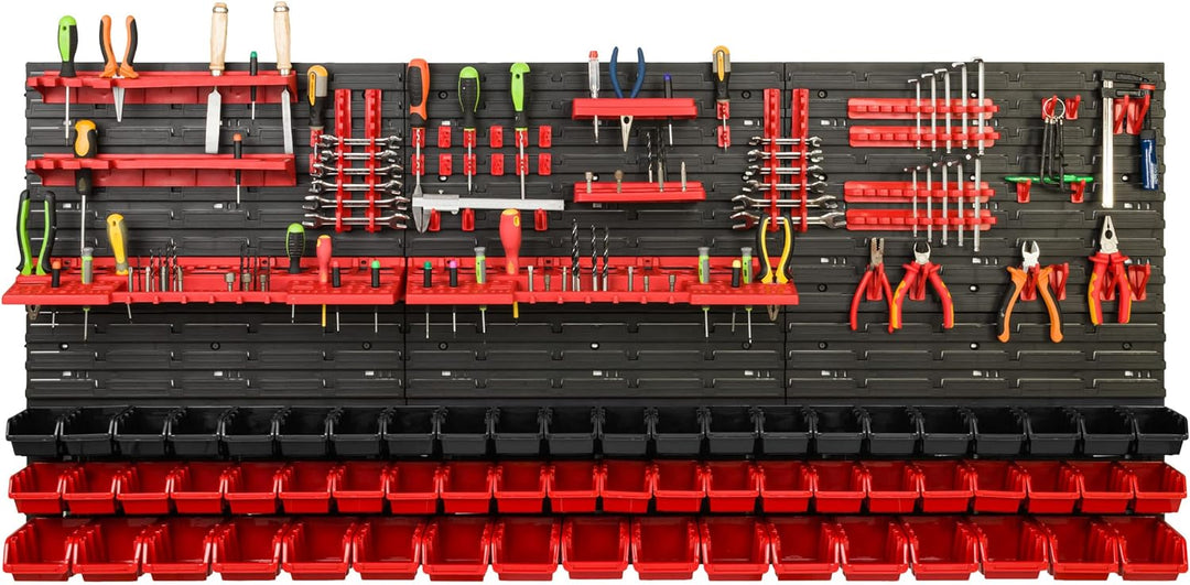 Lagersystem Werkstattregal | 172 x 78 cm | 61 stck. Box | Wandregal mit Werkzeughalterungen und Stap