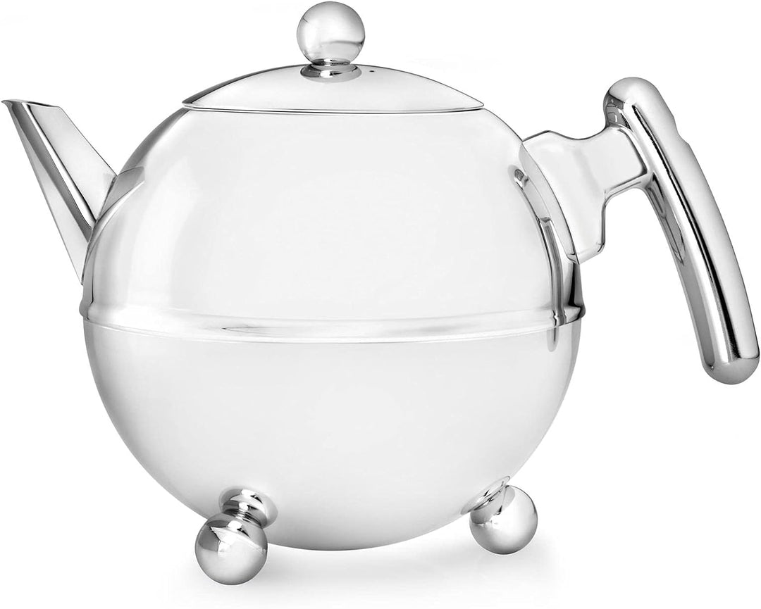 Teekanne Set 0.75 Liter - Edelstahl doppelwandig Chromfarben - Kleine Edelstahlteekanne mit Deckel m