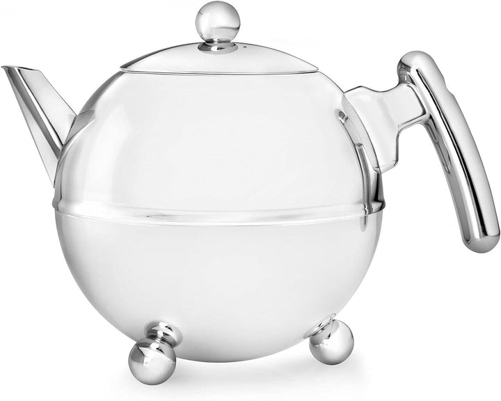 Teekanne Set 0.75 Liter - Edelstahl doppelwandig Chromfarben - Kleine Edelstahlteekanne mit Deckel m