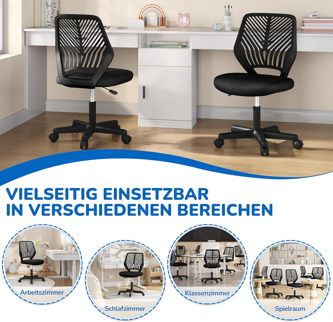 Yaheetech Bürostuhl Schreibtischstuhl ohne Armlehnen Drehstuhl mit Rücklehne Arbeitsstuhl höhenverst