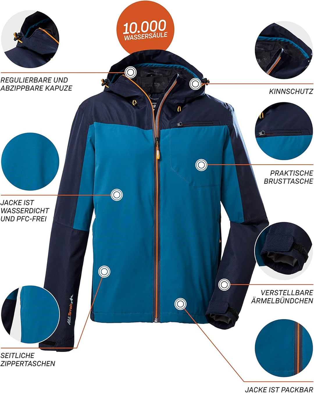 Killtec Herren Kos 6 Mn Jckt Funktionsjacke/Outdoorjacke mit Kapuze, packbar XL petrol, XL petrol