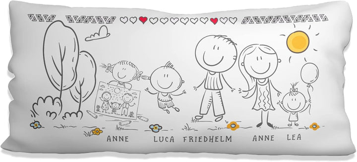 personalisiertes Kissen - Familie - Kinder, Eltern, Oma, Opa, Hund + Katze Personalisiert mit Strich