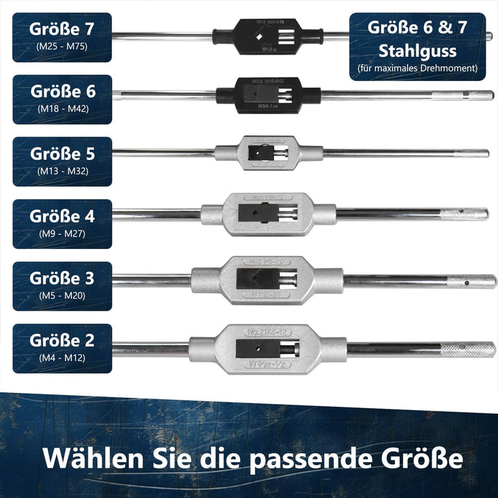 Windeisen | verstellbares PRO Windeisen für Gewindebohrer | Auswahl verschiedener Halter, verstellba