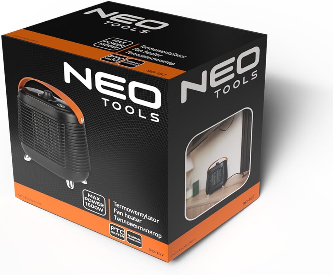 NEO TOOLS Termowentilator 1500W mit PTC Keramikheizelement, freistehend, modernes Design, sicher und