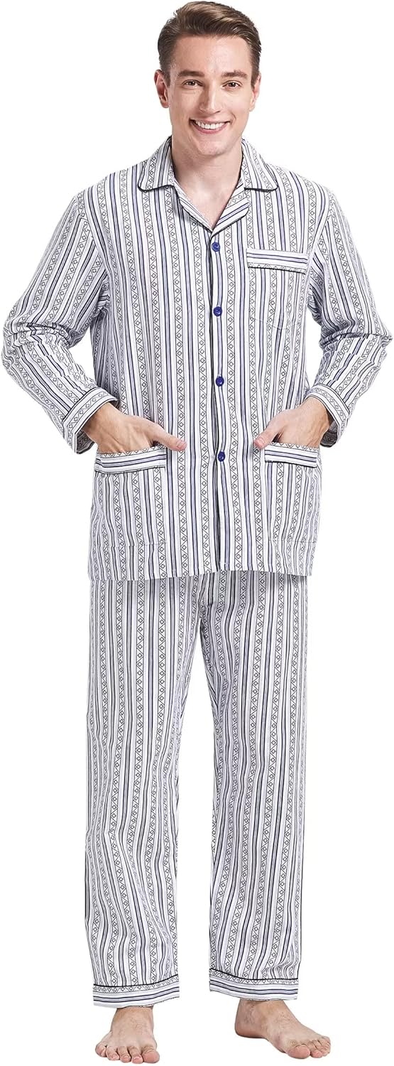 Amaxer 100% Baumwolle Herren Flanell Pyjamas Set Herren Pyjamas Home Fashion Pyjamas Langarm Hosen S