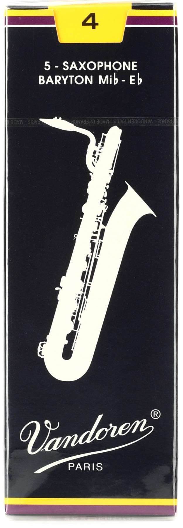 Vandoren SR244 Bari-Saxophon-Blätter, Stärke 4, 5 Stück, Stärke 4