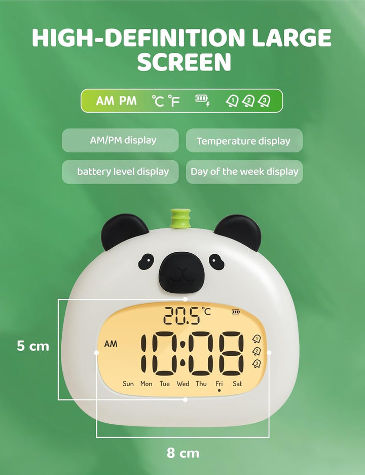 IHALO Cute Kinderwecker, Nachttischwecker mit Panda Nachtlicht, digitales LED-Display, 3,15 Zoll, DR