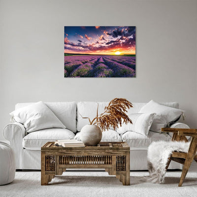 Bilder auf Leinwand Lavendel Berge Feld Leinwandbild mit Rahmen 70x50cm Wandbilder Dekoration Wohnzi