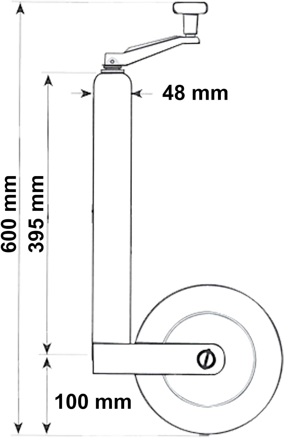 Wiltec Anhänger Stützrad mit 362 kg Stützlast ø48 mm, Bugrad mit Kurbel, Anhängerrad, Abstellstütze