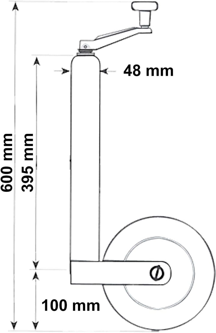 Wiltec Anhänger Stützrad mit 362 kg Stützlast ø48 mm, Bugrad mit Kurbel, Anhängerrad, Abstellstütze