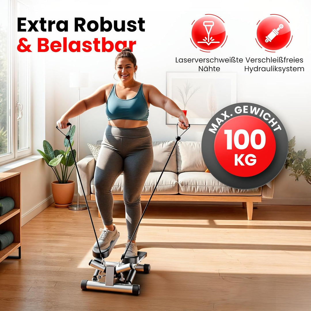 Ultrasport Swing Stepper inklusive Trainingsbändern / Hometrainer Stepper mit verstellbarem Widersta