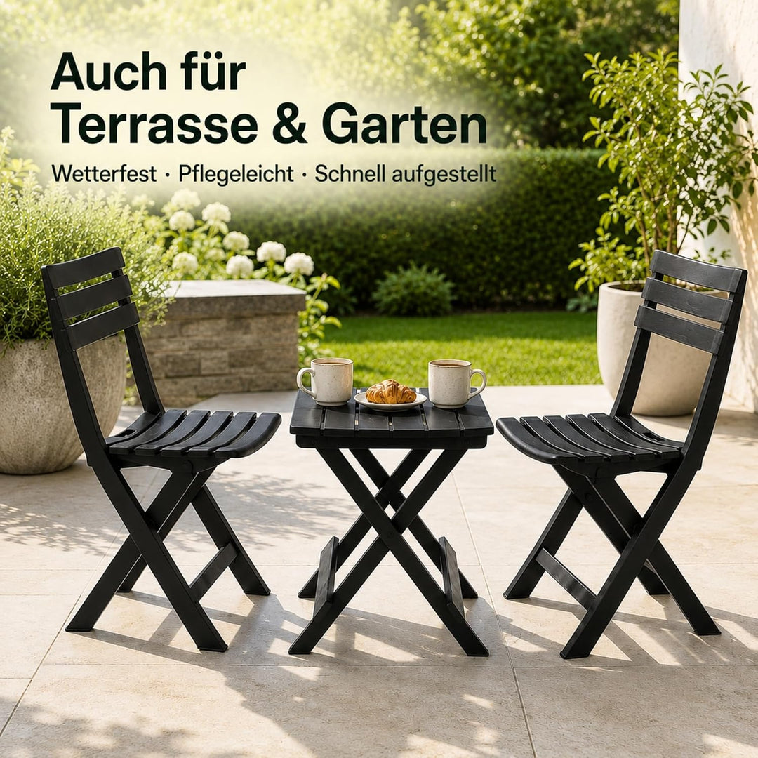 BigDean 2X Gartenstuhl und 1 Gartentisch klappbar Anthrazit Wetterfest