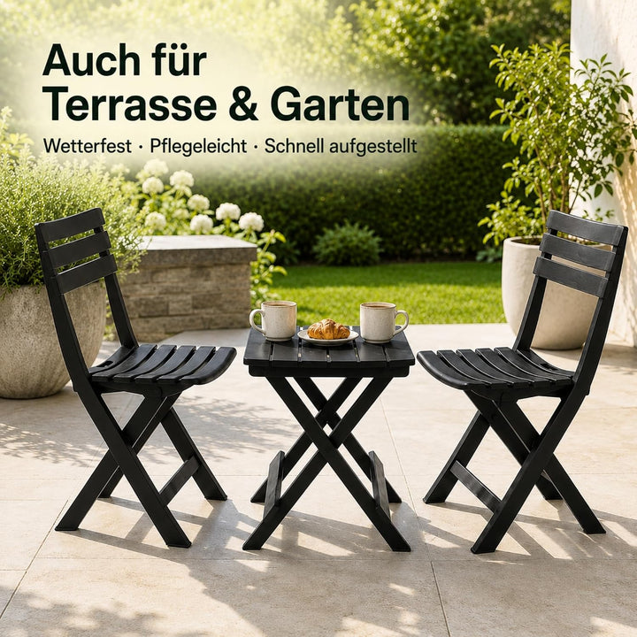 BigDean 2X Gartenstuhl und 1 Gartentisch klappbar Anthrazit Wetterfest