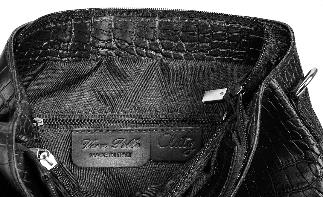 Umhängetasche Echt Leder Damen Made in Italy, Kroko-Optik Handtasche, Damen Schultertasche, elegante