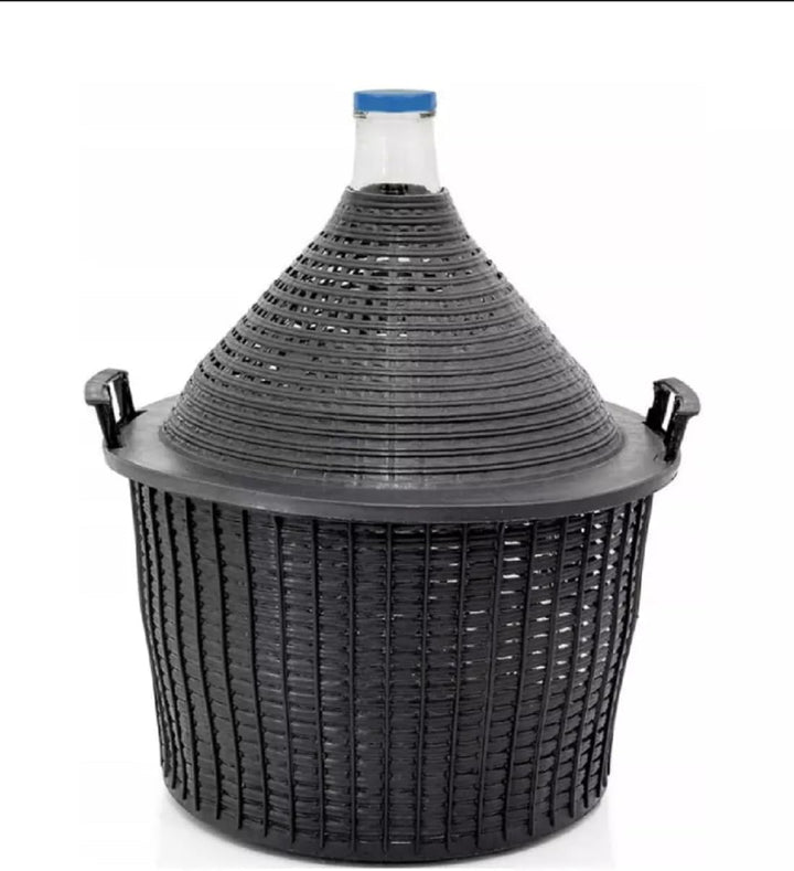 Weinballon 10L mit Kunststoffkorb + Trichter + HEFE + 1xROT-Gummistopfen + 1xGärröhrchen, Glasballon