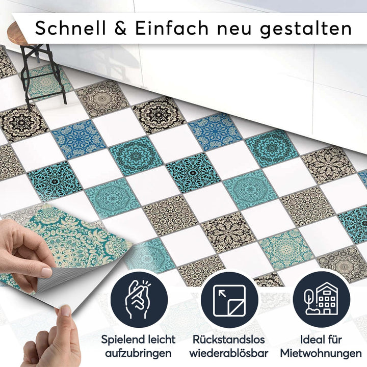 PVC Klebe-Fliesen für - [ Boden Fliesen ] - Aufkleber Folie Sticker für Boden-Fliesen - Küche oder B