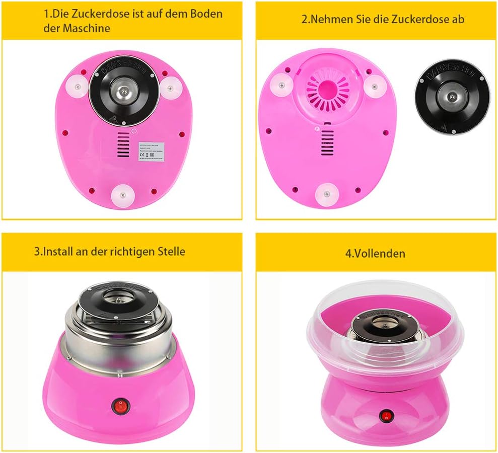 Zuckerwattemaschine für Zuhause mit Zuckerwatte-Stäbchen und Mess-Löffel, Zuckerwatte Zucker Set für