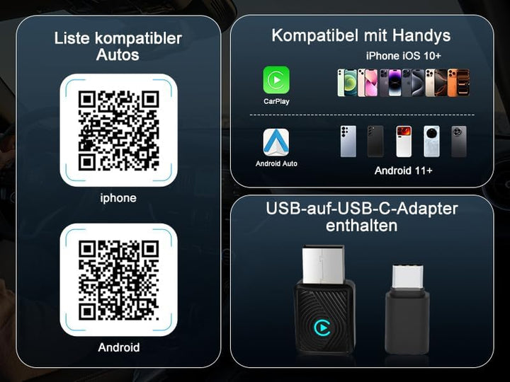für Apple CarPlay Wireless Adapter, 2 in 1 Wireless CarPlay & Android Auto Adapter, WLAN 6 GHZ, Auto