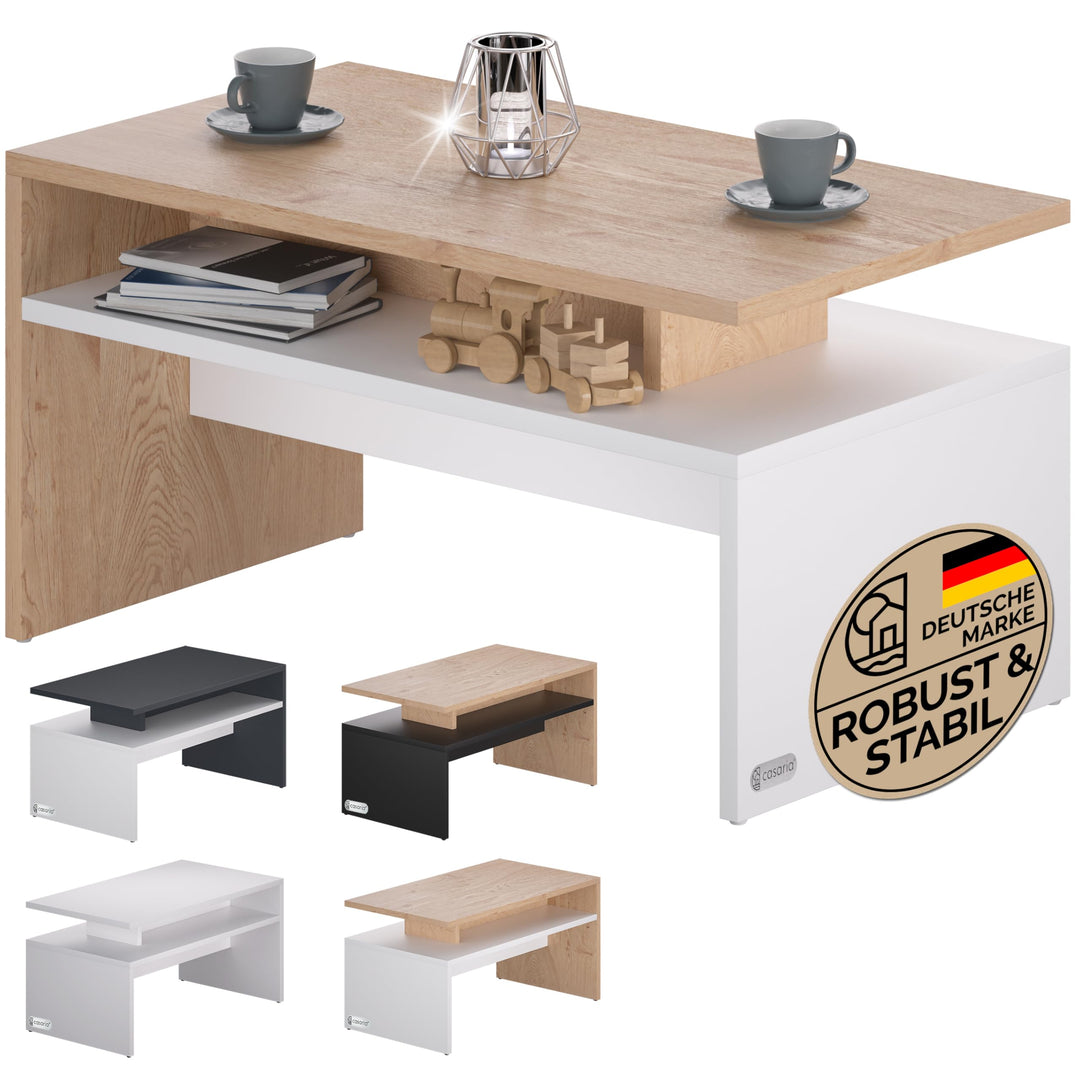 Casaria® Couchtisch mit Ablage Stauraum 92x51x48 cm Kratzfest Holz 50kg Belastbarkeit Modern Gross W