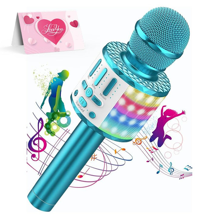 Karaoke Mikrofon, Drahtloses Bluetooth Mikrofon Kinder mit LED, Tragbares Karaoke Maschine zum Singe