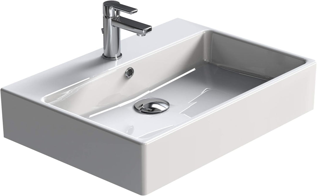 AQUA BAGNO Design Waschbecken aus hochwertiger Keramik, Hängewaschbecken im modernen Stil | 70 x 50