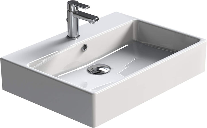 AQUA BAGNO Design Waschbecken aus hochwertiger Keramik, Hängewaschbecken im modernen Stil | 70 x 50