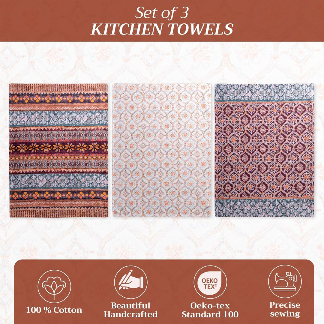 Maison d'Hermine Küchenhandtücher 3er-Set 100% Baumwolle 70 cm x 50 cm Wiederverwendbare Geschirrtüc