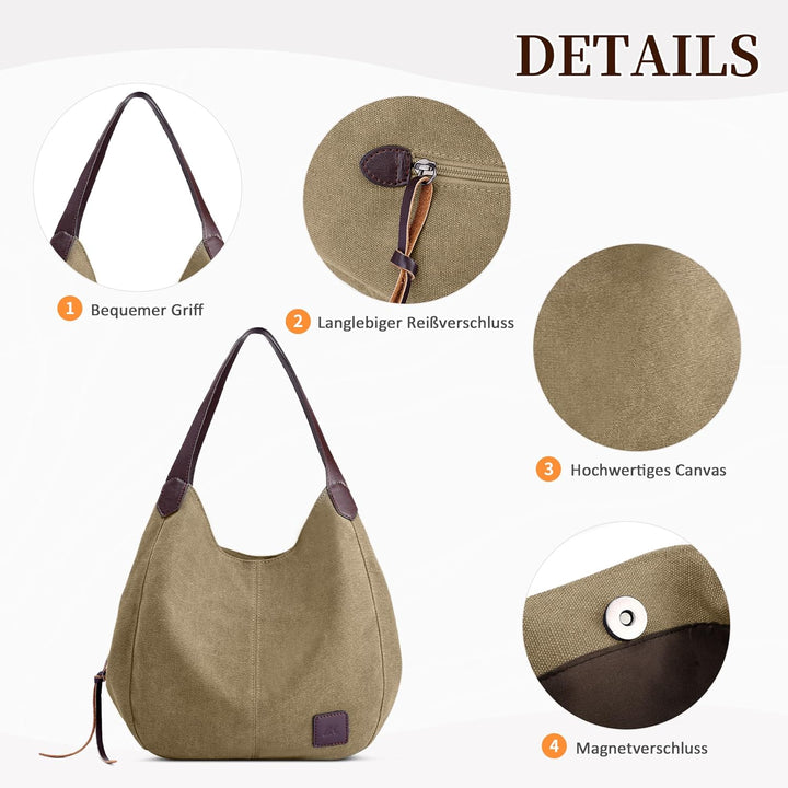 DIRRONA Mode Damen Canvas Handtasche Damen Canvas Schultertasche Canvas Tragetasche Leicht Sanft Han