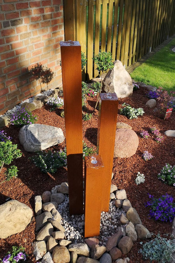 KÖHKO® Wasserspiel aus Cortenstahl mit LED-Beleuchtung „Brasilien“ 31001 Höhe 65-95-125 cm Gartenbru