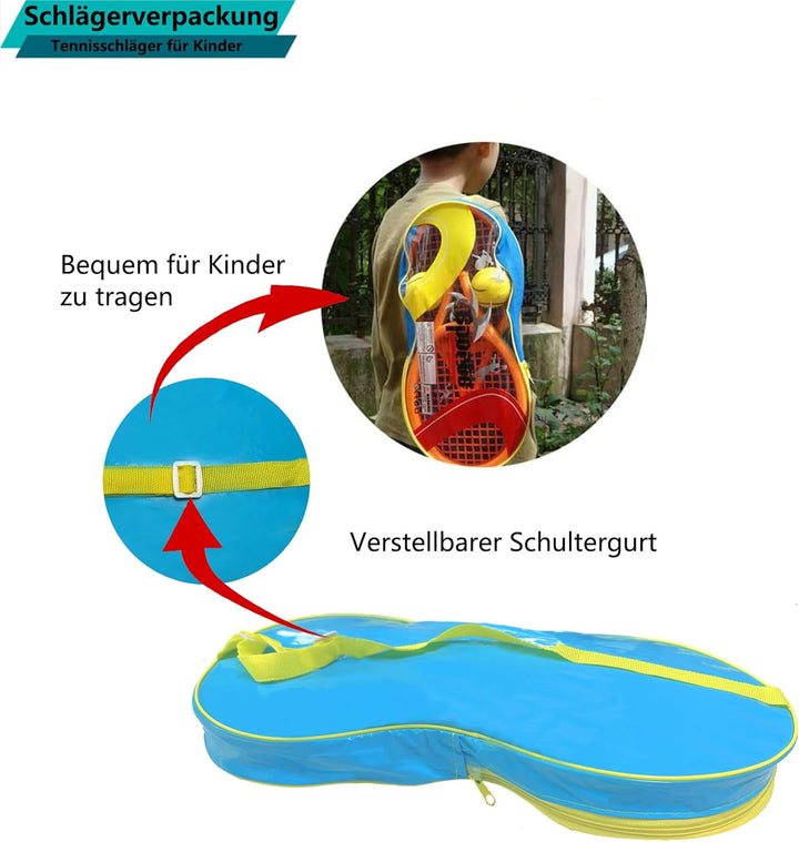 Kinder Tennisschläger mit Tragetasche,4 weiche Trainingsbälle und 6 Badminton Birdies,Tennisschläger