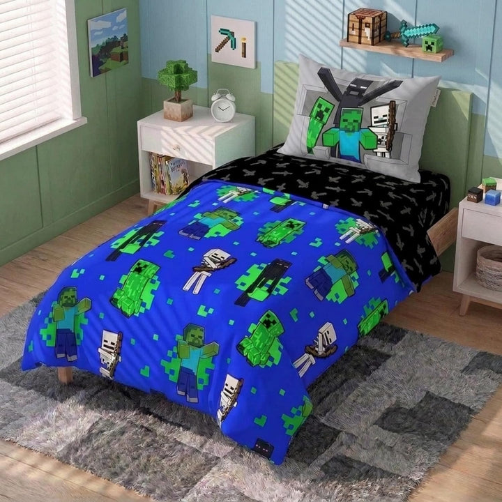 Jay Franco Minecraft Fight Back 100% Baumwolle Kinderbettwäsche-Set 135x200 cm Einzelbettgrösse - Be