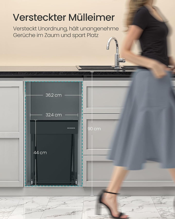 SONGMICS Mülleimer küche, Mülltrennsystem für Unterschrank, 2 x 20 L, Abfalleimer 2 Fächer, ausziehb