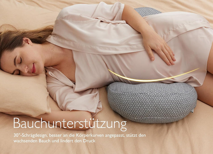 Momcozy Tragbares Schwangerschaftskissen – W-förmiges Seitenschläferkissen für Rücken, Bauch &amp; Hüfte