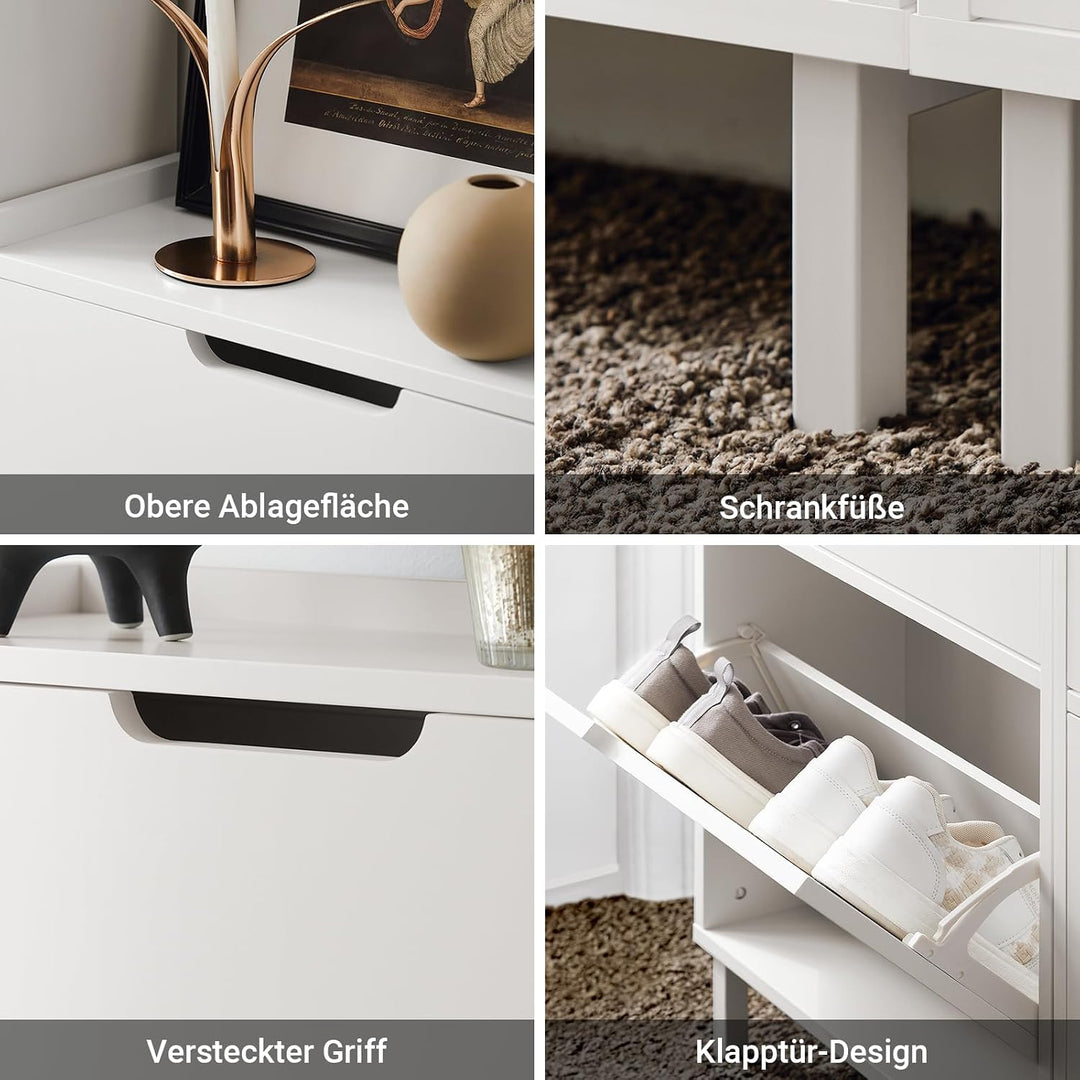 SoBuy Schuhschrank schmal mit 3 Klappen Platzsparender Schuhkipper Hoch Kommode Schuhregal geschloss