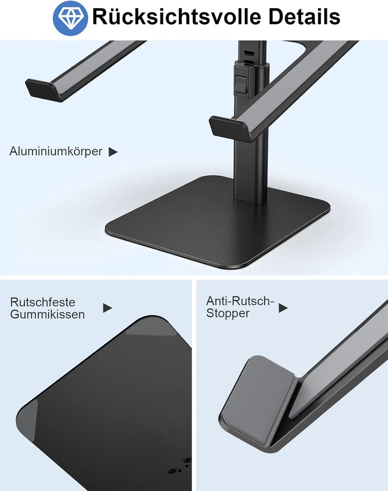 Babacom Laptop Ständer, 8 Höhenverstellbar Aluminium Laptop Stand, Ergonomischer Belüfteter Laptopst