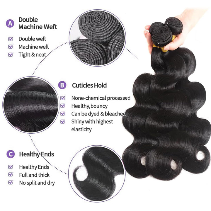 Body Wave Bundles Human Hair Echthaar Tressen Extensions Menschliches Haar Extensions 3 Bundles 100g