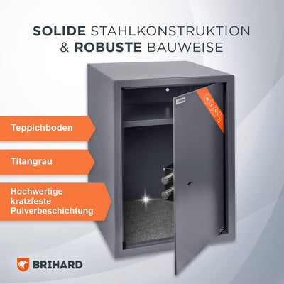 Brihard Business XL Tresor Safe mit Schlüssel-Schloss, 50x35x36cm (HxWxD), Titan Grau Business XL (5