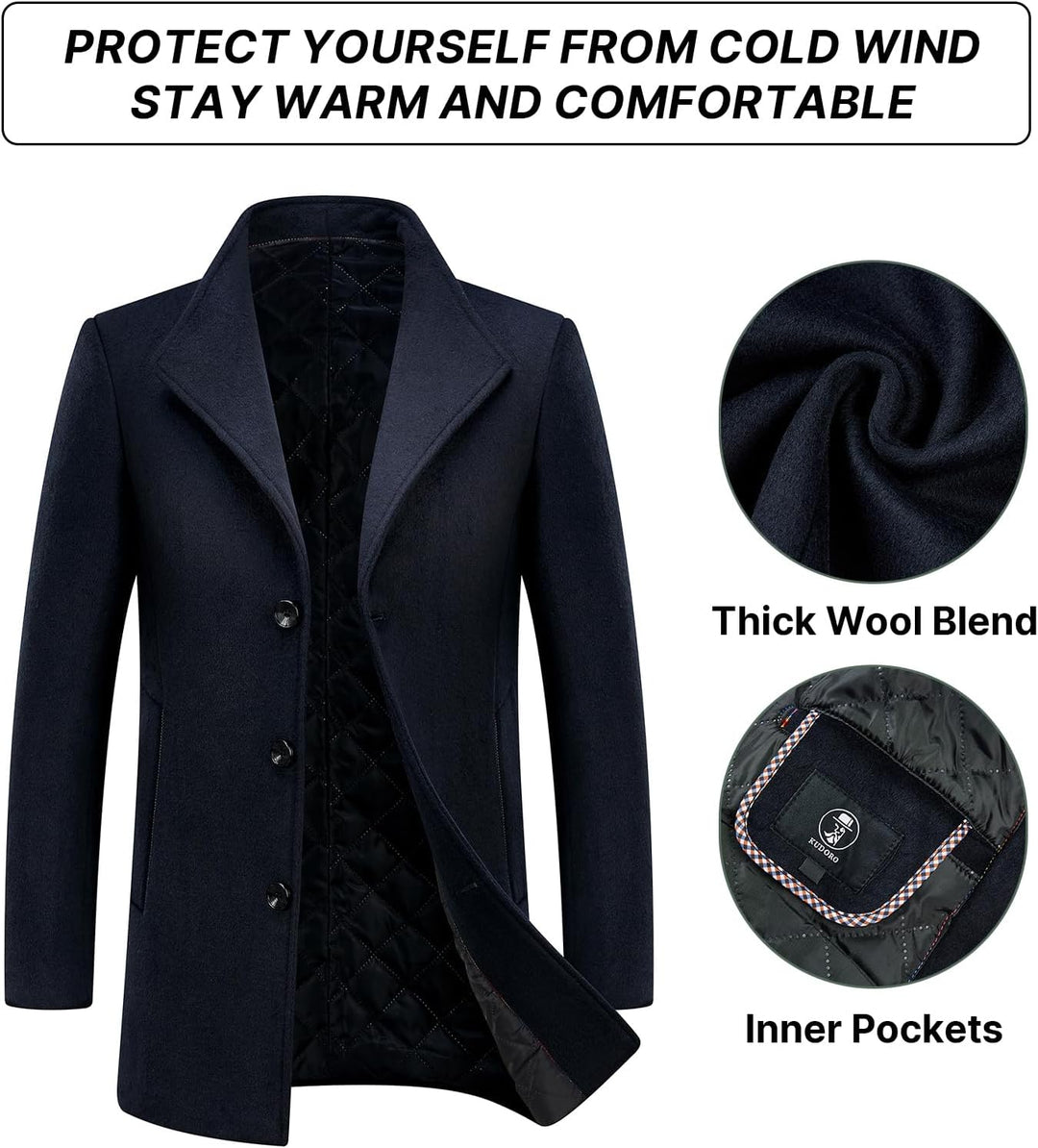 KUDORO Herren Wintermantel Kurzmantel Wollmantel Stehkragen Herren Mantel Warm Kurz Slim Fit Winterj