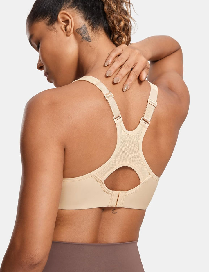 SYROKAN Damen Sport BH Starker Halt- Bügel Push Up Ringerrücken Gepolstert Fitness BH 70B Beige, 70B