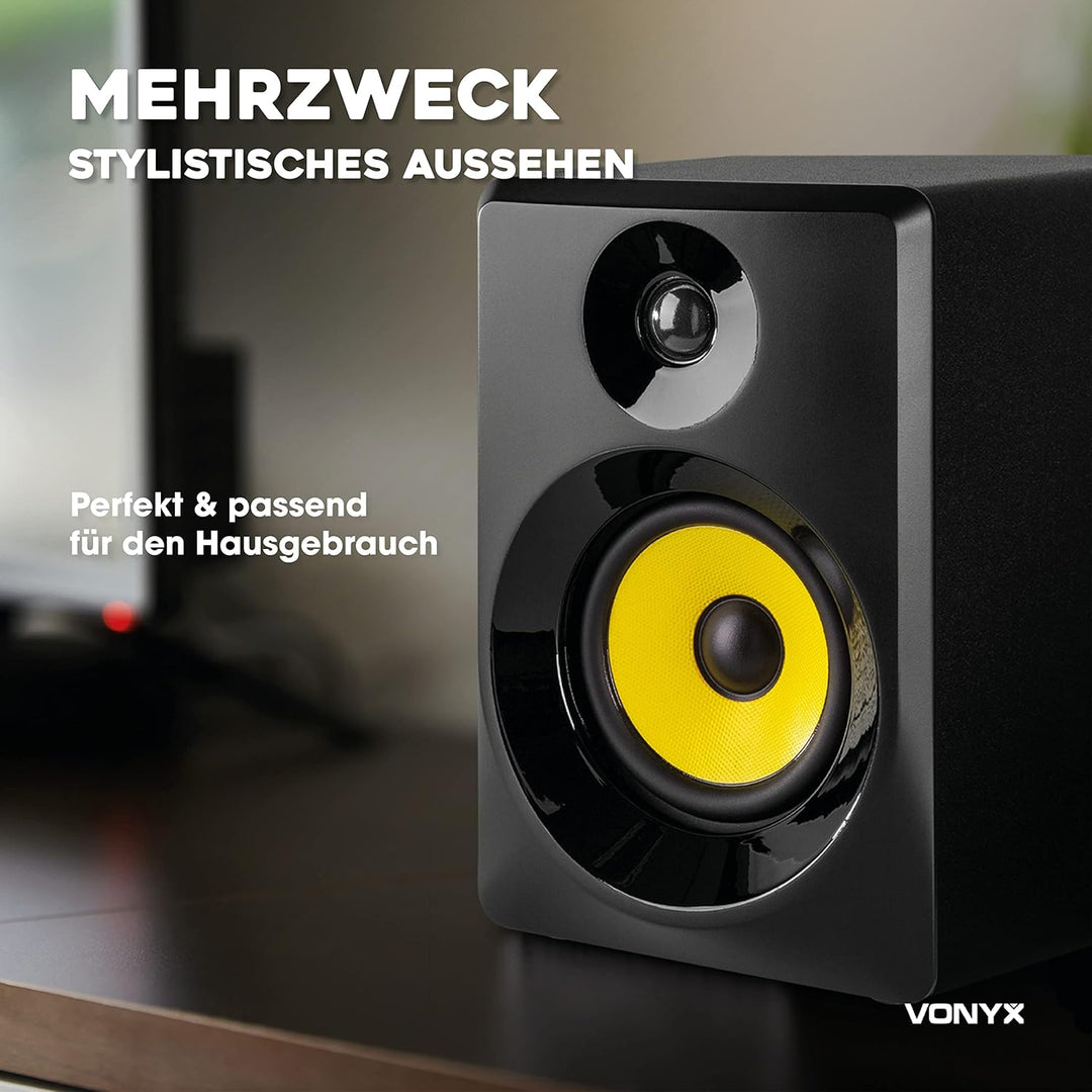 VONYX SMN40B - Studio Monitor, Aktiv Lautsprecher Set, 100 Watt, 4 Zoll Studiolautsprecher Set, DJ M