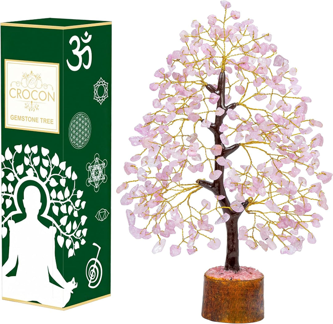 Crocon Rose Quartz Gemstone Tree Feng Shui Figurine Money Bonsai Good Luck Chakra Balancing Reiki He
