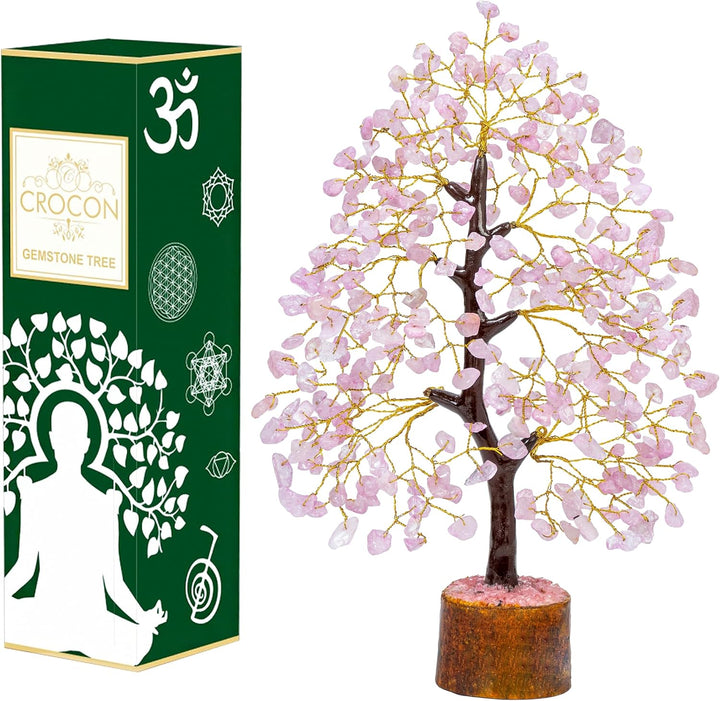 Crocon Rose Quartz Gemstone Tree Feng Shui Figurine Money Bonsai Good Luck Chakra Balancing Reiki He